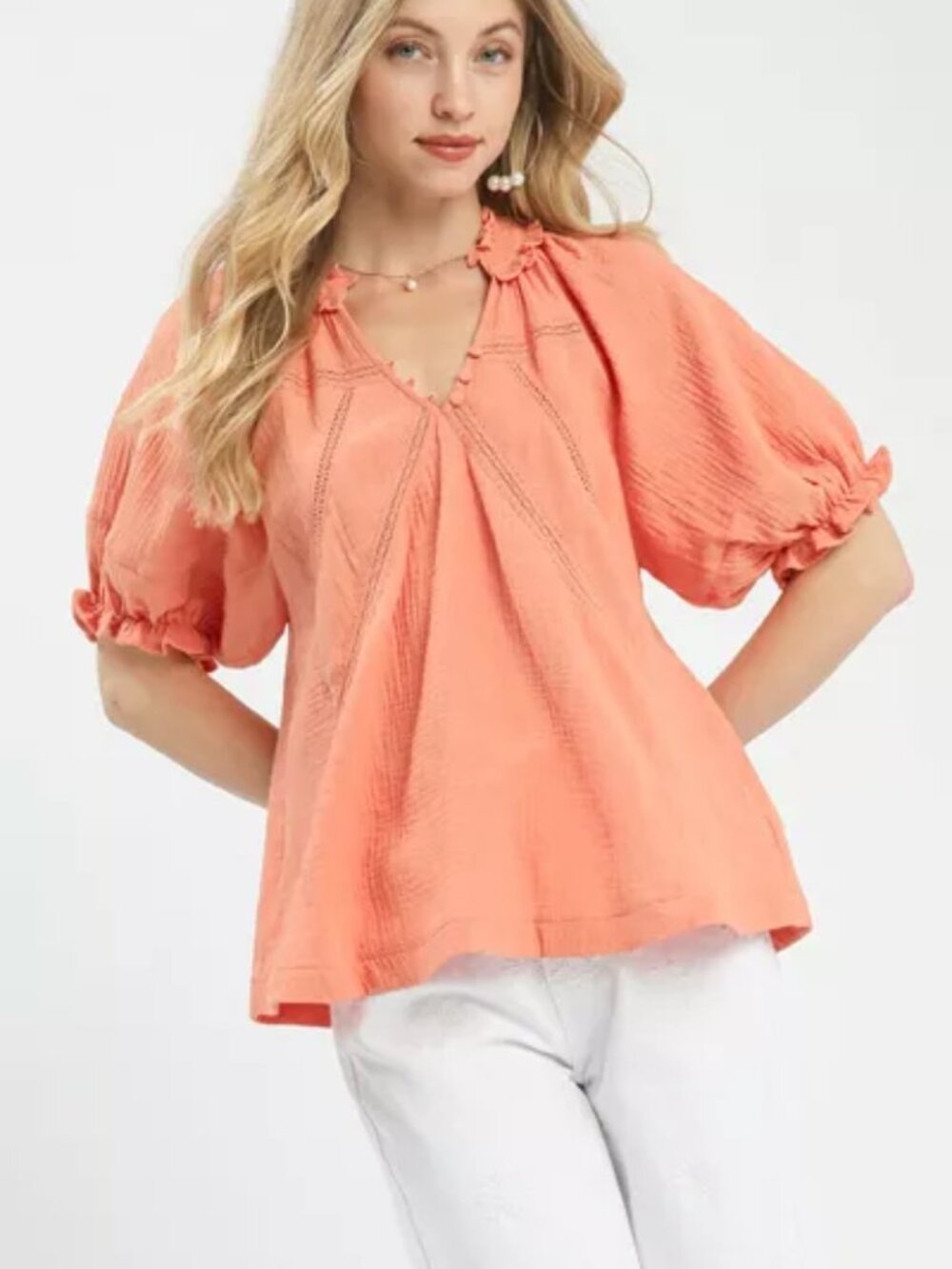 Umgee Cotton Gauze Ruffle Top